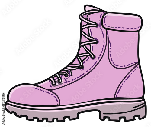 Bold Pink Laced Boot Illustration for Work Outdoors or Fashion