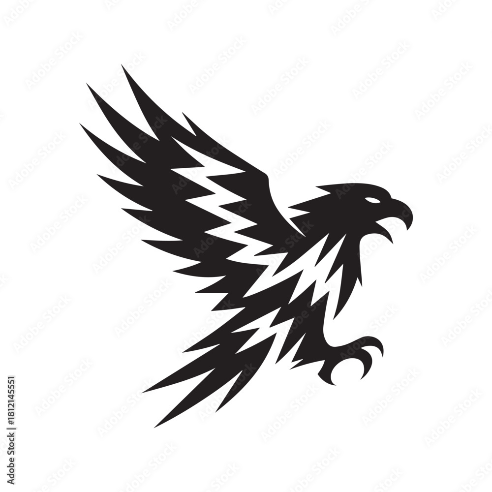 Fototapeta premium Eagle Silhouette with Lightning Wings – Dynamic Vector for Power, Freedom, and Emblem Design