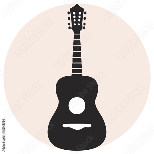 Acoustic guitar silhouette isolated on a light pink circle background
