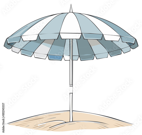 Striped Beach Umbrella Providing Shade on Sandy Dune