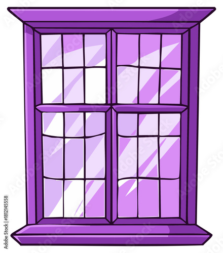Purple Cartoon Window with Eight Panes Detailed and Modern Style