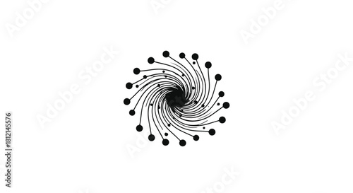 Abstract swirling vortex of connecting dots and lines on a clean white background