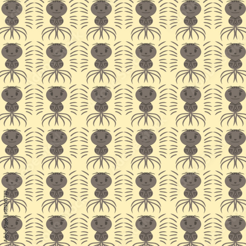 Seamless Pattern with Cute Abstract Insect/Alien Characters