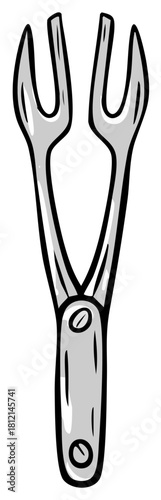 Hand drawn illustration of metal kitchen tongs for serving or grilling