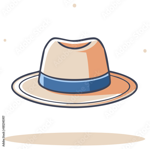 Stylish summer hat with ribbon, classic apparel for sun protection in cartoon style