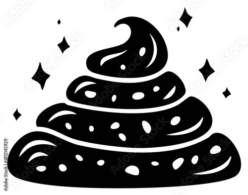Stylized cartoon poop pile with shiny sparkles graphic isolated illustration element