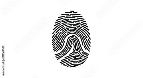 Close-up of a detailed black fingerprint graphic on a clean white background, symbolizing identity and uniqueness.