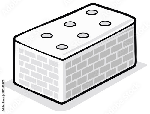 Black and white cartoon illustration of a single building brick with holes