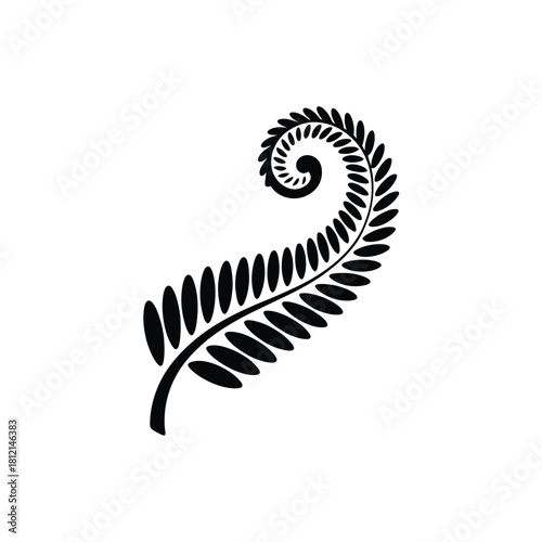 Black silhouette of a fern frond unfurling