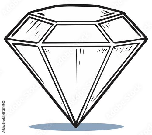 Hand Drawn Diamond Gemstone with Shadow