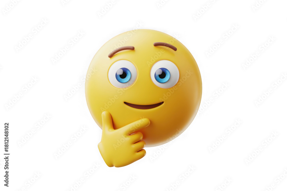 Fototapeta premium 3d rendered yellow emoji character pondering with finger to chin expression