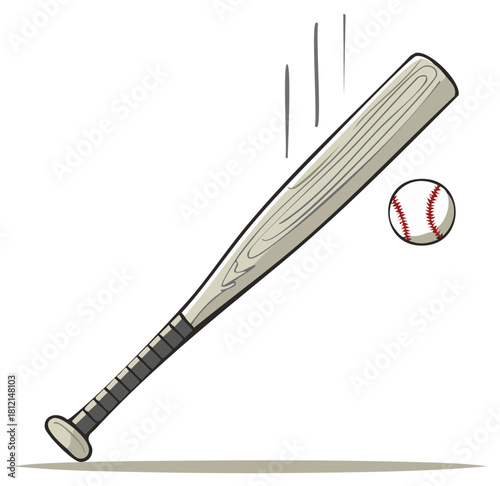 Swinging baseball bat and baseball indicate movement for sport action vector cartoon