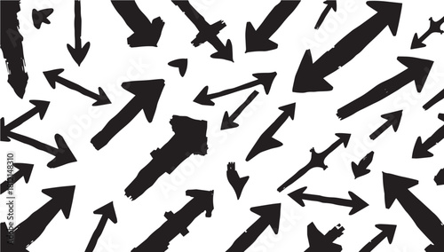 Dynamic brush stroke arrows forming a captivating pattern, ideal for wayfinding, navigation design, or adding bold directional accents to your projects