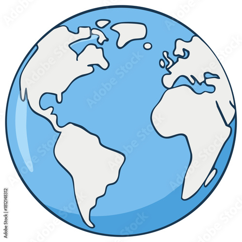 Cartoon World Globe Depicting Continents like North America, Europe, South America in Simple Style