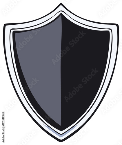 Bold Silver Framed Shield with Split Grey and Black Infill - Security and Protection Icon