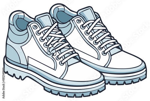 Fashionable Pair of Sneakers with Laces and Chunky Soles in White and Blue