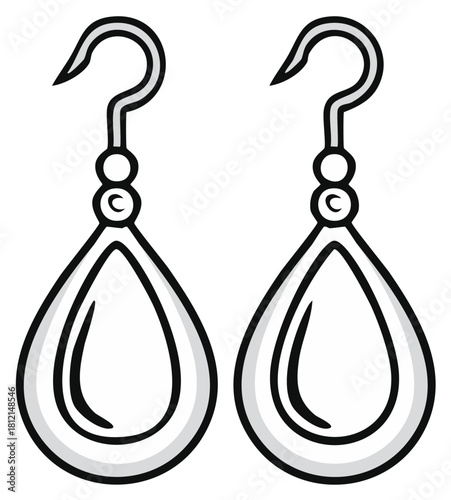 Cartoon Illustration of Two Teardrop-Shaped Earrings
