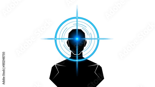 Silhouette of a person with a blue crosshair on their head