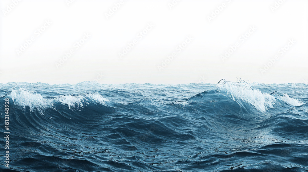 Fototapeta premium Water wave background with blue water surface and splashes isolated on a white background