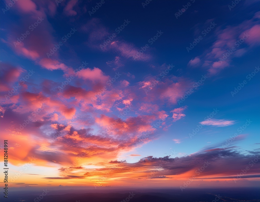 Obraz premium a stunning sky at dawn and dusk with vibrant hues of gold pink blue and more clouds paint the twilight morning and evening sky creating a scenic cloudy copy space image