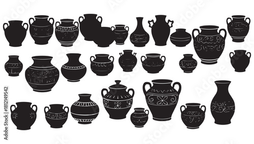 Elegant collection of antique vases perfect for adding a touch of timeless charm to any design project, evoking history and sophistication effortlessly