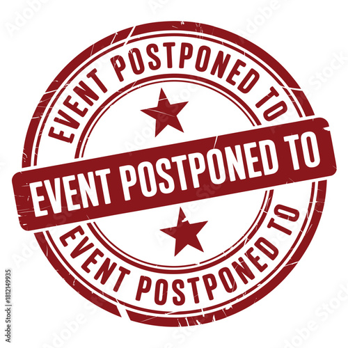 Red stamp declares event postponed with stars