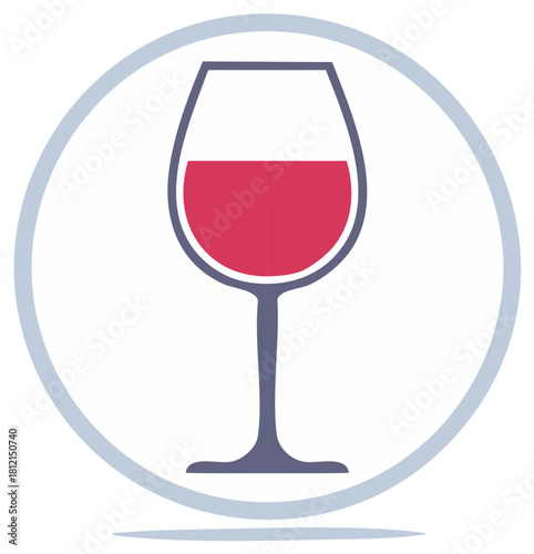 Stylized Wine Glass with Red Wine inside a Circle Frame Design Element for Drink or Beverage Concepts