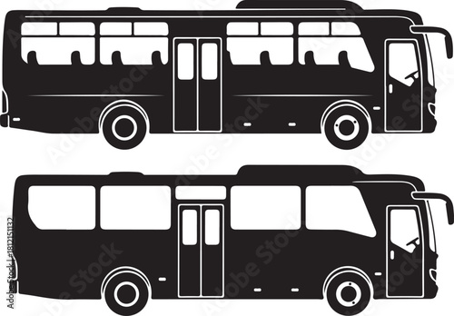 Two black silhouettes of buses on white background icon symbol