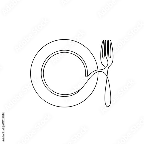 Minimal continuous line plate with fork illustration.