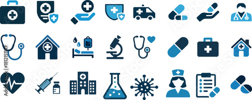 Essential medical healthcare icons for health service symbols kit