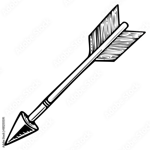 Elegant hand drawn black outline of a directional arrow symbol with detailed fletching for various design concepts