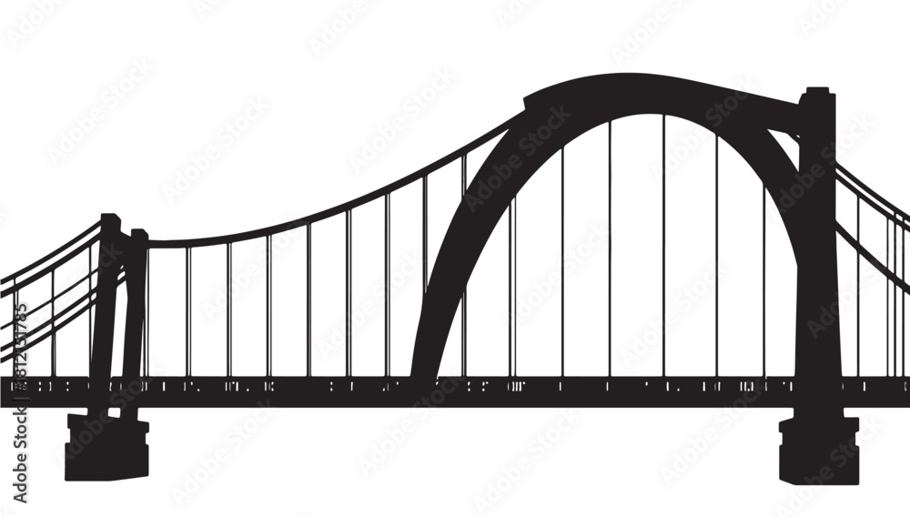 Fototapeta premium Iconic bridge silhouette symbolizing connection and progress, perfect for travel, engineering, or urban planning designs, modern architectural landmark icon