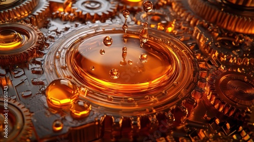 Wallpaper Mural Golden liquid oil spills amongst intricate gears Torontodigital.ca