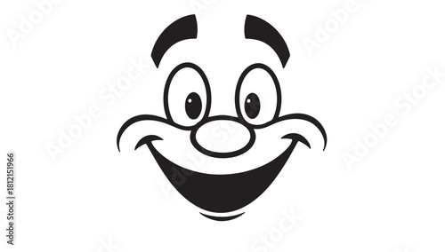 Cheerful cartoon face illustration with wide smile and big eyes, perfect for adding fun to your project or design with a playful, expressive character
