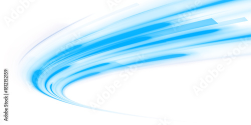 Digital image of light rays, striped lines on a blue light background. Design element for visualizing air or water flow. Light, light garland PNG.	