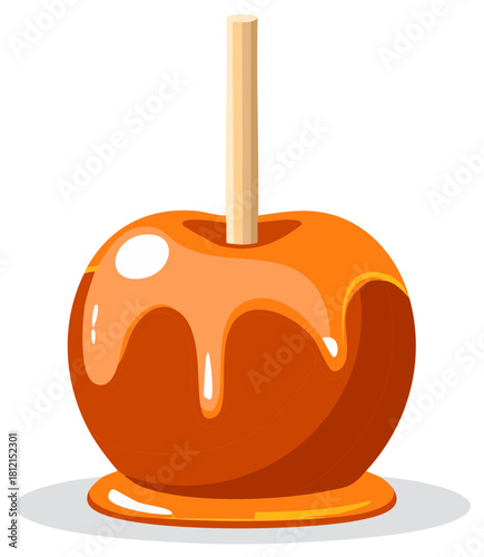 Caramel Apple Illustration Sweet Dessert Treat with Stick Caramelized Apple Confectionery