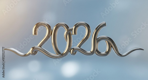 Elegant metallic 2026 year design on a soft blue background with bokeh effect and smooth shiny surface created with generated ai
