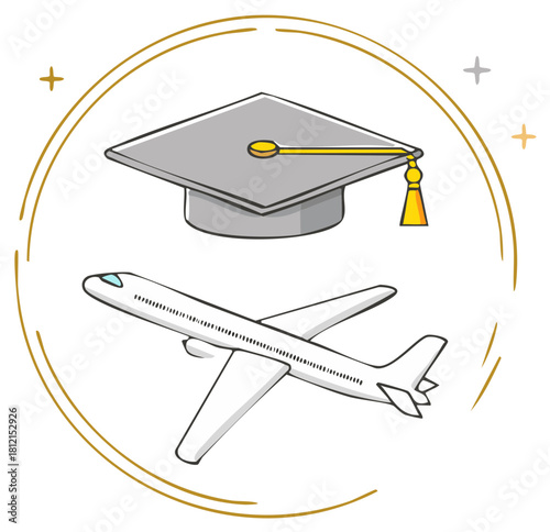 Graduation Cap and Airplane Representing International Education and Study Abroad