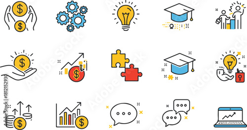Collection of hand drawn icons representing innovation creativity and idea generation