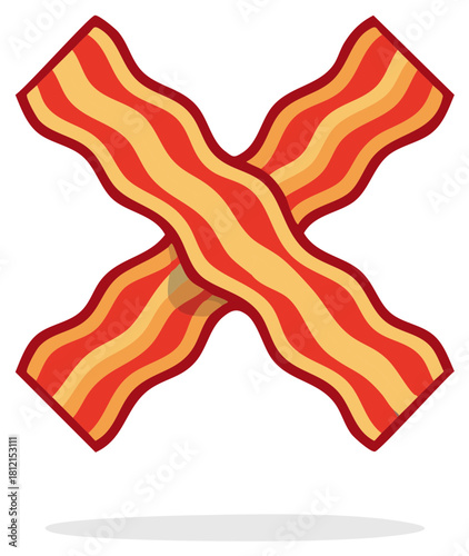 Wavy bacon strips crossing each other forming an X shape illustration