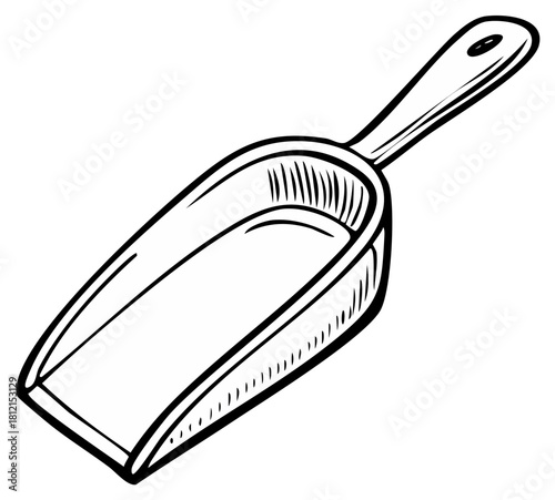 Line art illustration of a multipurpose scoop tool for kitchen garden or bulk materials