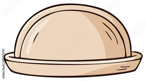 Cartoon illustration of a covered plate, beige color.