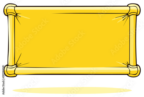 Cartoon-Styled Empty Yellow Banner Signboard with Bordered Ropes and Space for Text