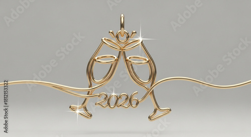Golden wire art depicting two champagne glasses and the year 2026 for a celebration design created with generated ai