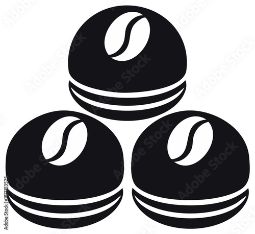 Black and white coffee bean emblem with three circles.