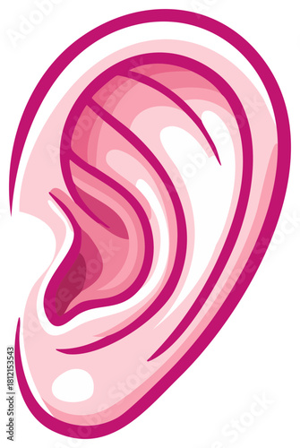 Pink Human Ear Illustration Hearing Organ Anatomy Vector Graphic