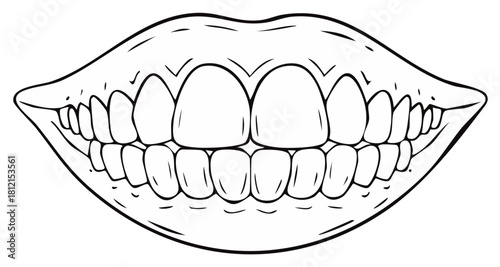 Line Art Illustration Showing Teeth and Lips for Dentistry or Oral Hygiene Concepts