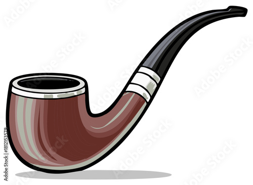 Classic curved smoking pipe with dark mouthpiece and wooden bowl