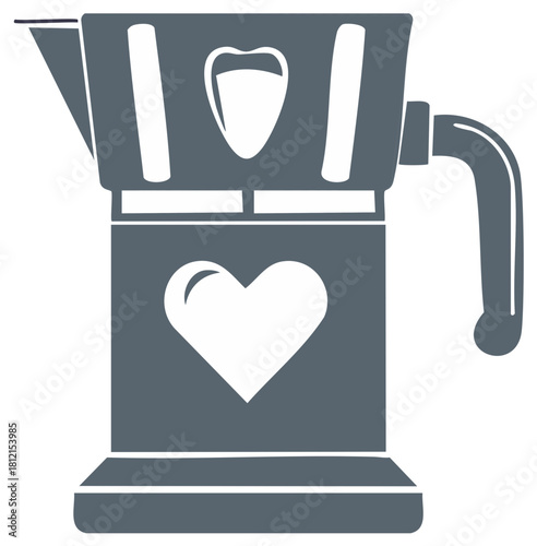 Stylish Coffee Maker Illustration with Heart Detail for Cafe Decor