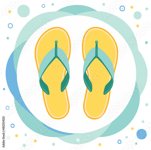 Yellow and blue summer flip flops illustration with an abstract water splash frame
